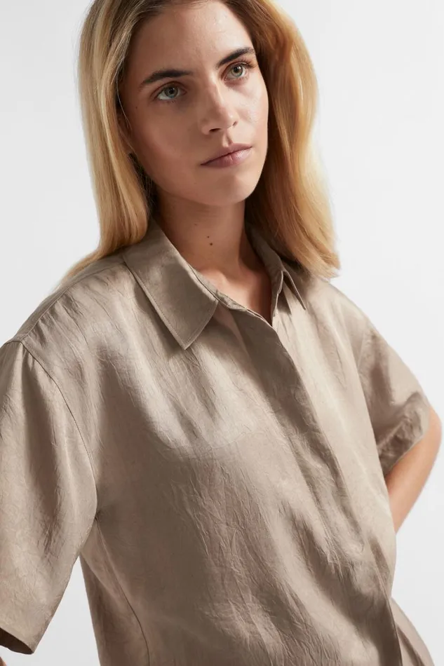 Shirts Woman Seed Heritage Satin Short Sleeve Shirt Cookie
