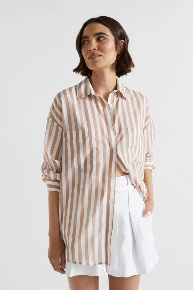 Shirts Woman Seed Heritage Voile Relaxed Shirt Barley Stripe
