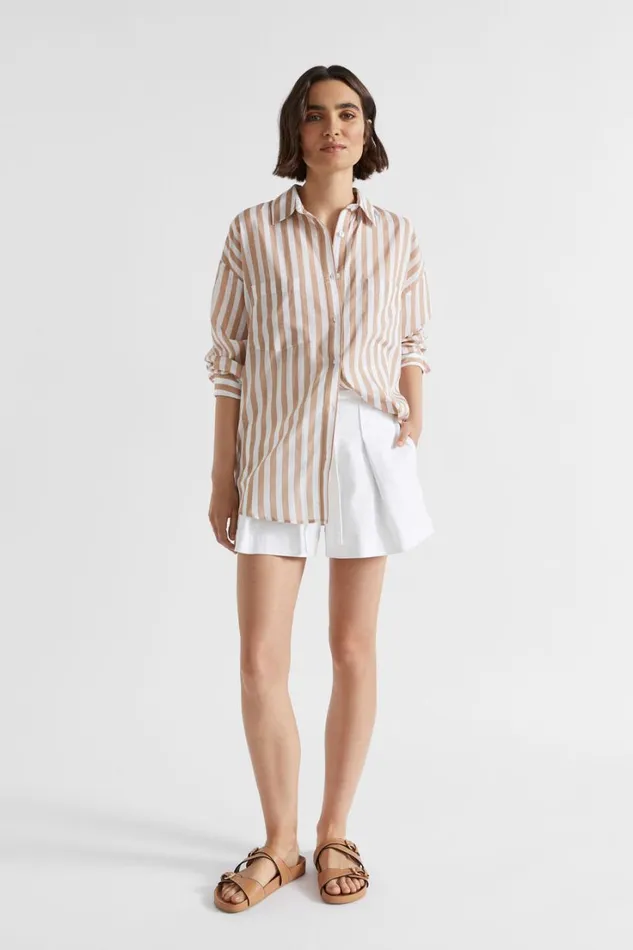 Shirts Woman Seed Heritage Voile Relaxed Shirt Barley Stripe