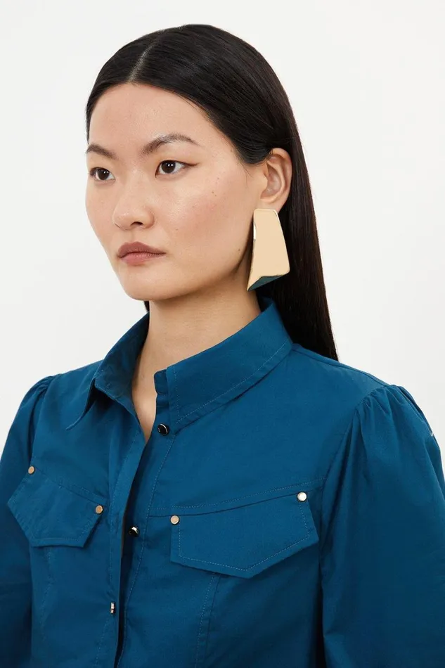 Shirts Women Karen Millen Cotton Sateen Pocket Detail Woven Shirt Navy