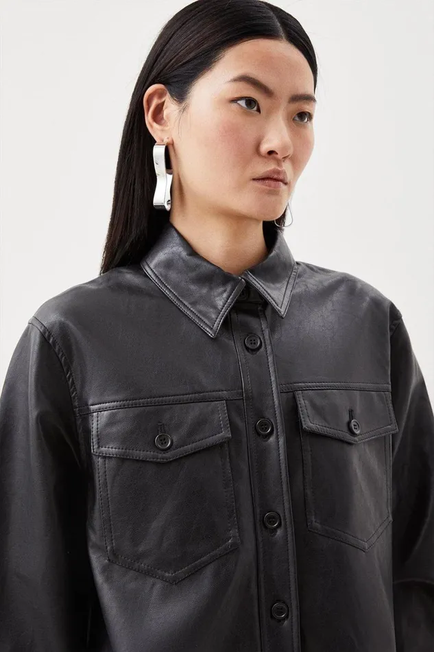 Shirts Women Karen Millen Faux Leather Pocket Detail Shirt Black
