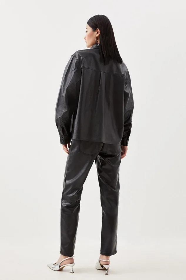 Shirts Women Karen Millen Faux Leather Pocket Detail Shirt Black