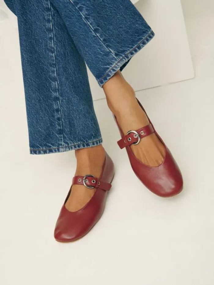 Shoes The Reformation Bethany Ballet Flat Brick Red Leather