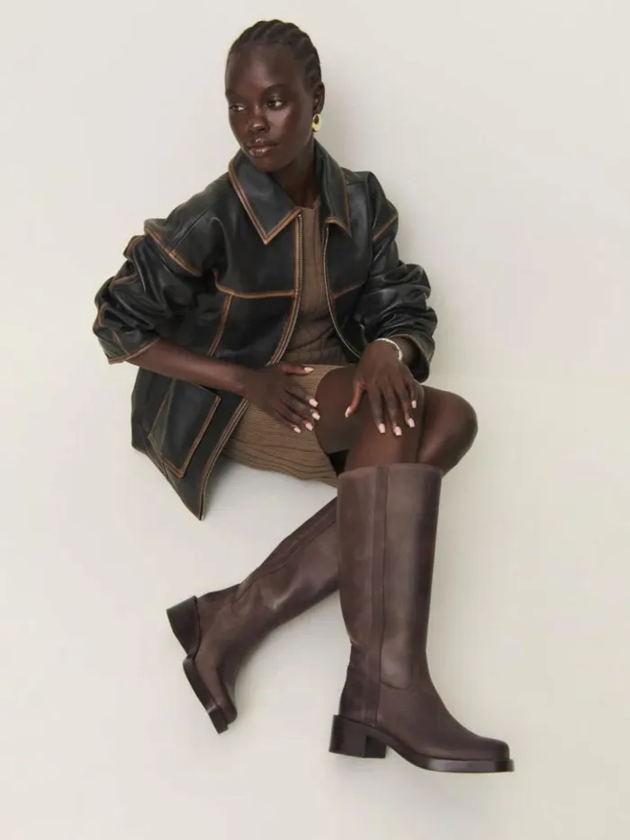 Shoes The Reformation Frances Knee High Boot Distressed Brown