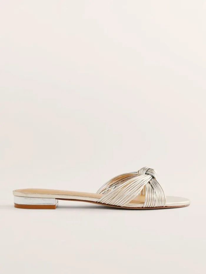 Shoes The Reformation Peridot Mignon Knot Flat Sandal Gold Silver