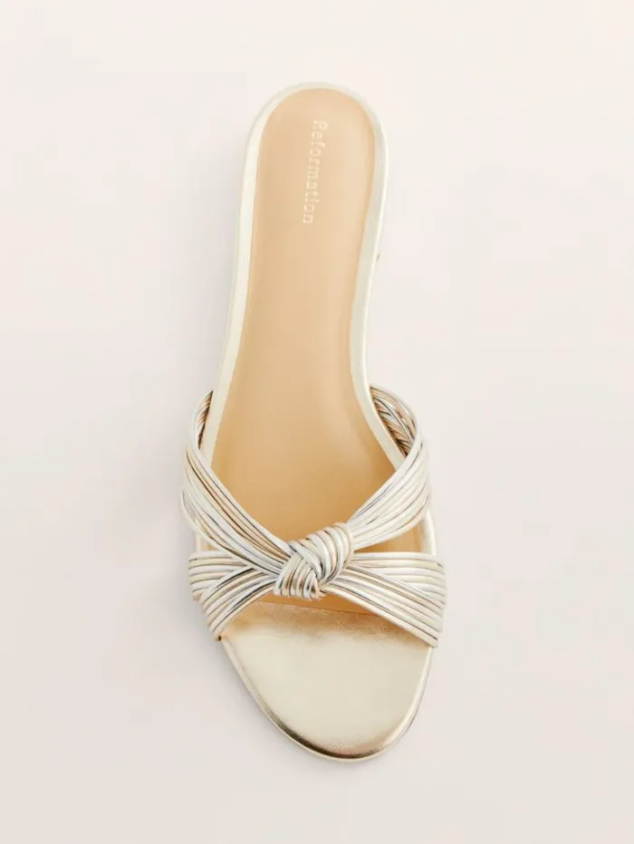 Shoes The Reformation Peridot Mignon Knot Flat Sandal Gold Silver