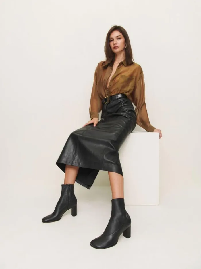 Shoes The Reformation Presley Ankle Boot Black Stretch Leather