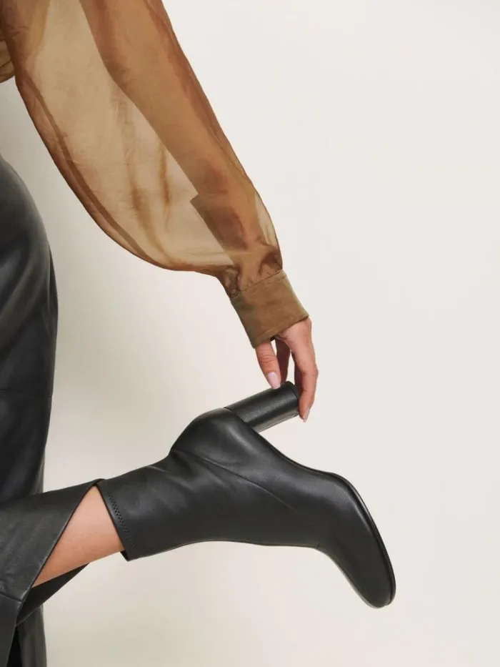 Shoes The Reformation Presley Ankle Boot Black Stretch Leather