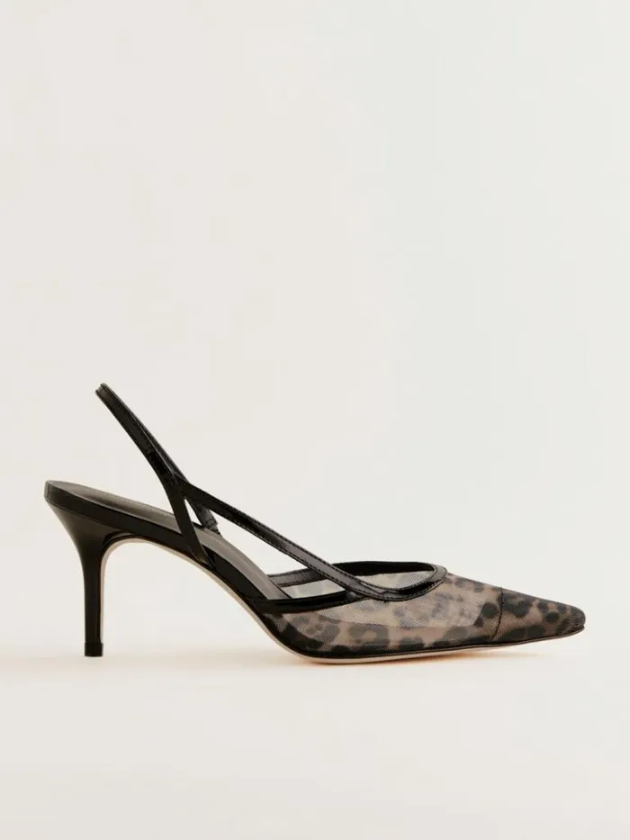 Shoes The Reformation Whitnee Slingback Heels Leopard Mesh