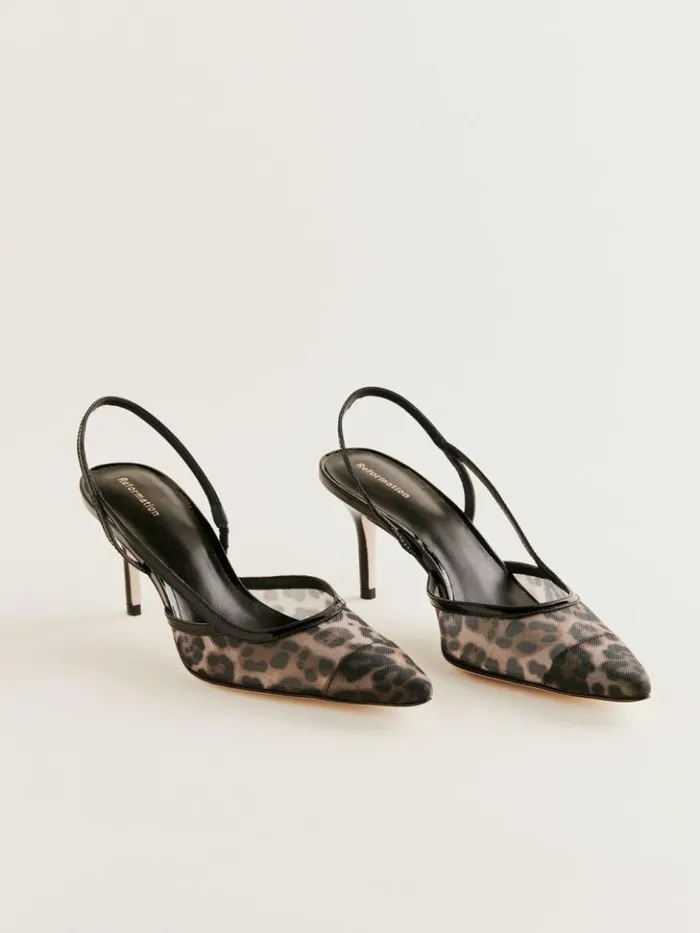 Shoes The Reformation Whitnee Slingback Heels Leopard Mesh