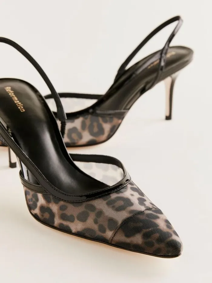 Shoes The Reformation Whitnee Slingback Heels Leopard Mesh