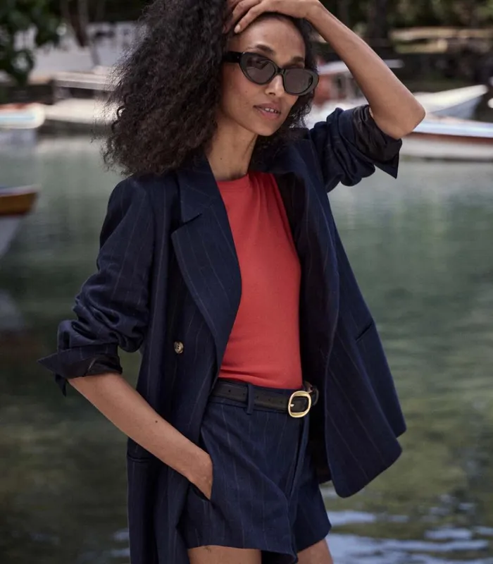 Shop DANTON BLAZER Navy Pinstripe DEN Jackets and Coats