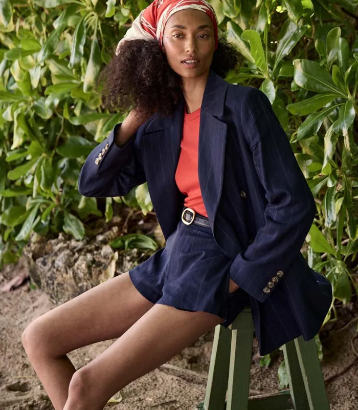 Shop DANTON BLAZER Navy Pinstripe DEN Jackets and Coats