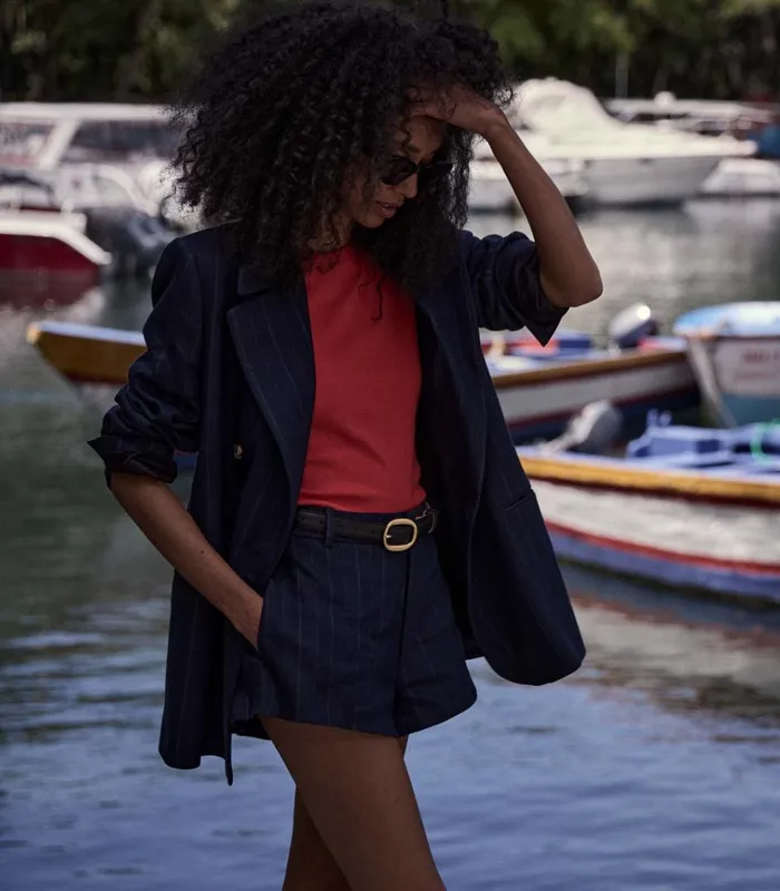 Shop DANTON BLAZER Navy Pinstripe DEN Jackets and Coats