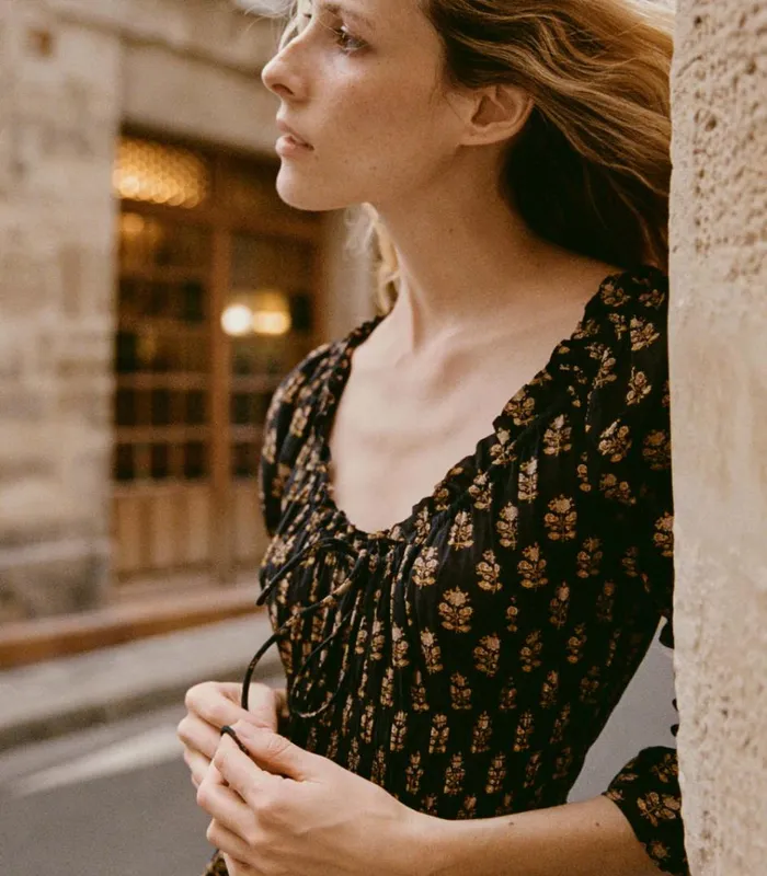 Shop KAIRA DRESS Noir Meadowsweet Floral DEN Dresses