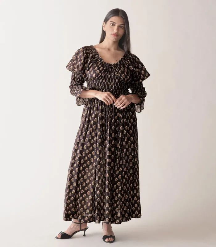 Shop KAIRA DRESS Noir Meadowsweet Floral DEN Dresses