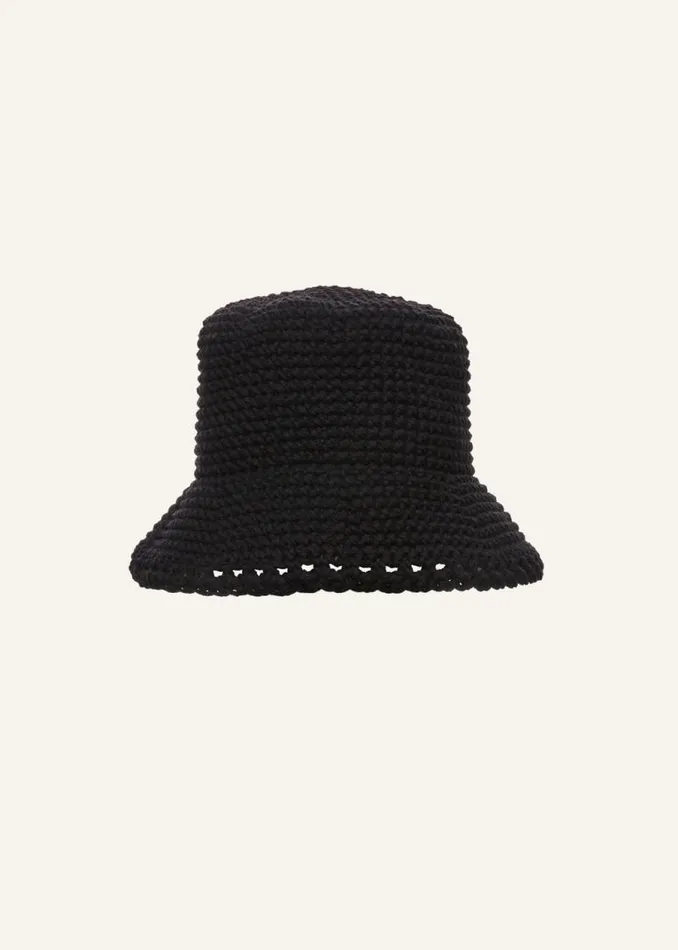 Shop Magda Butrym Accessories Handmade Wide Brim Crochet Bucket Hat In Black