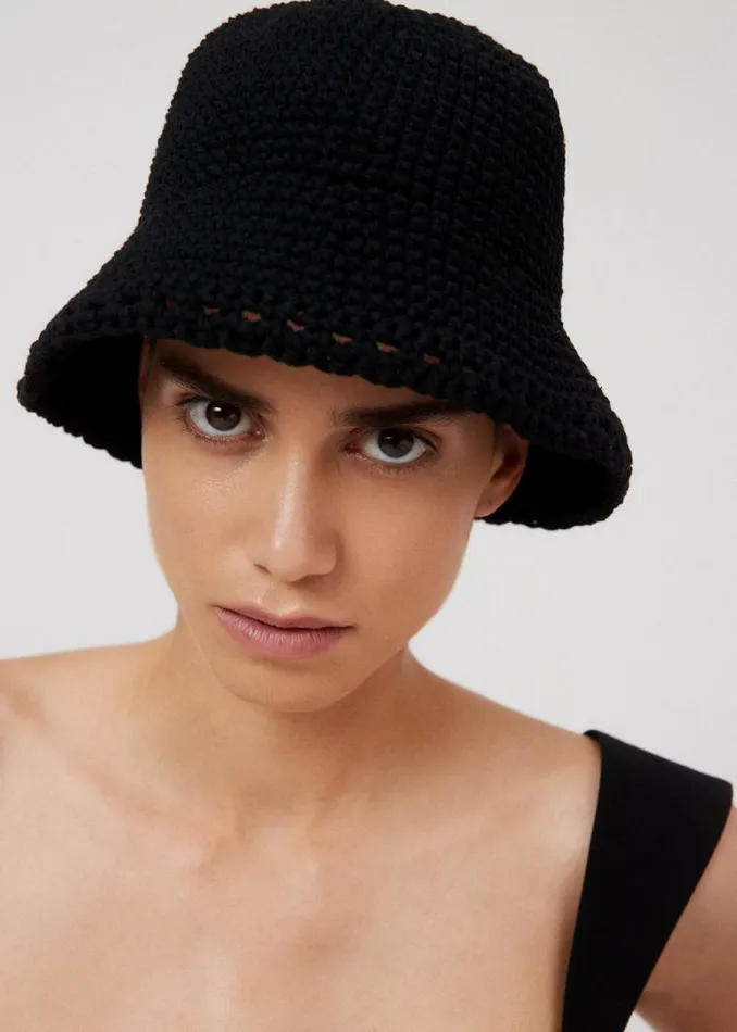 Shop Magda Butrym Accessories Handmade Wide Brim Crochet Bucket Hat In Black Shop Magda Butrym Accessories Handmade Wide Brim Crochet Bucket Hat In Black