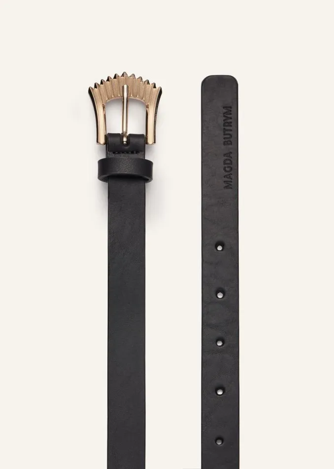 Shop Magda Butrym Accessories Thin Gold Deco Belt In Black Leather