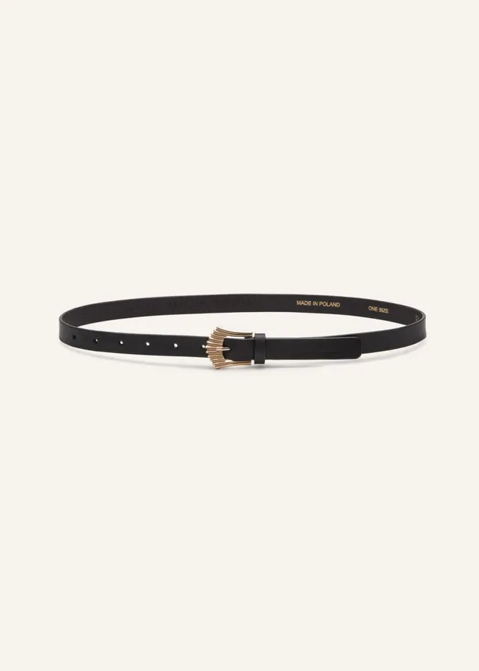 Shop Magda Butrym Accessories Thin Gold Deco Belt In Black Leather