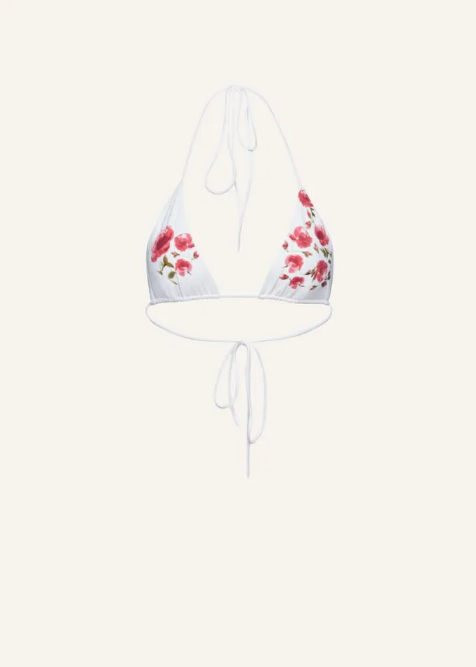 Shop Magda Butrym Beachwear Floral Strappy Triangle Bikini Top In Cream Print Shop Magda Butrym Beachwear Floral Strappy Triangle Bikini Top In Cream Print
