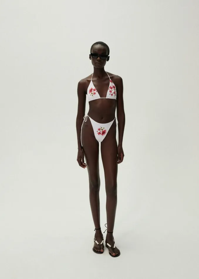 Shop Magda Butrym Beachwear Floral Strappy Triangle Bikini Top In Cream Print Shop Magda Butrym Beachwear Floral Strappy Triangle Bikini Top In Cream Print
