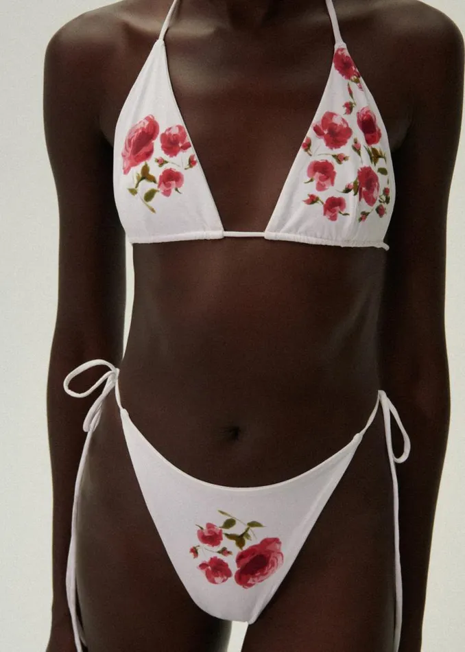 Shop Magda Butrym Beachwear Floral Strappy Triangle Bikini Top In Cream Print Shop Magda Butrym Beachwear Floral Strappy Triangle Bikini Top In Cream Print