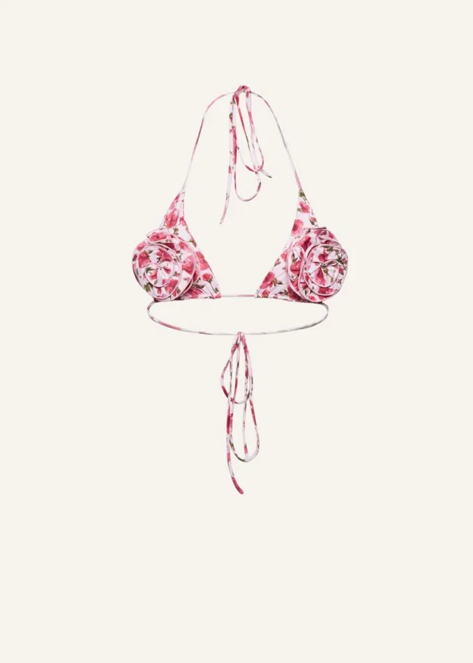 Shop Magda Butrym Beachwear Floral Strappy Triangle Bikini Top In Pink Print