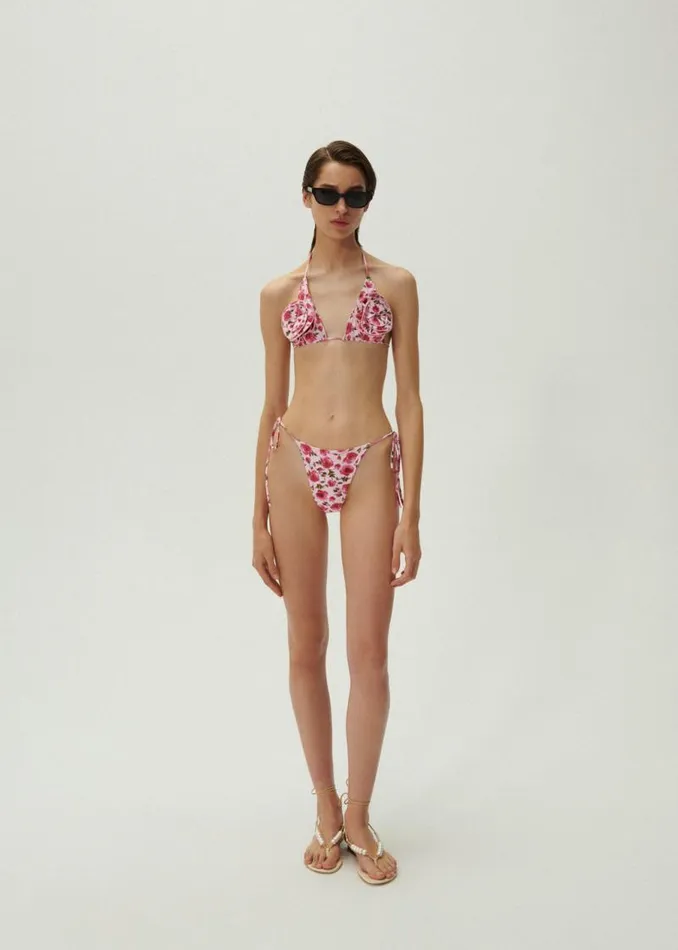 Shop Magda Butrym Beachwear Floral Strappy Triangle Bikini Top In Pink Print Shop Magda Butrym Beachwear Floral Strappy Triangle Bikini Top In Pink Print
