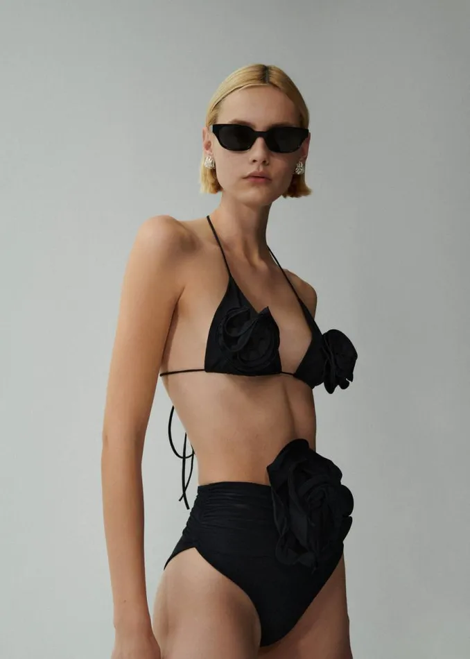 Shop Magda Butrym Beachwear Highwaisted Flower Appliqu Swim Bottom In Black
