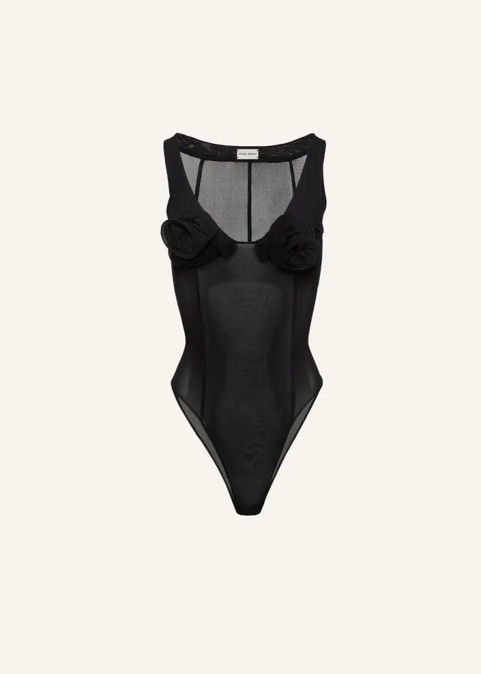 Shop Magda Butrym Bodysuits Rose Bra Jersey Bodysuit In Black