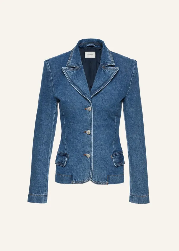 Shop Magda Butrym Denim Fitted Denim Blazer In Blue