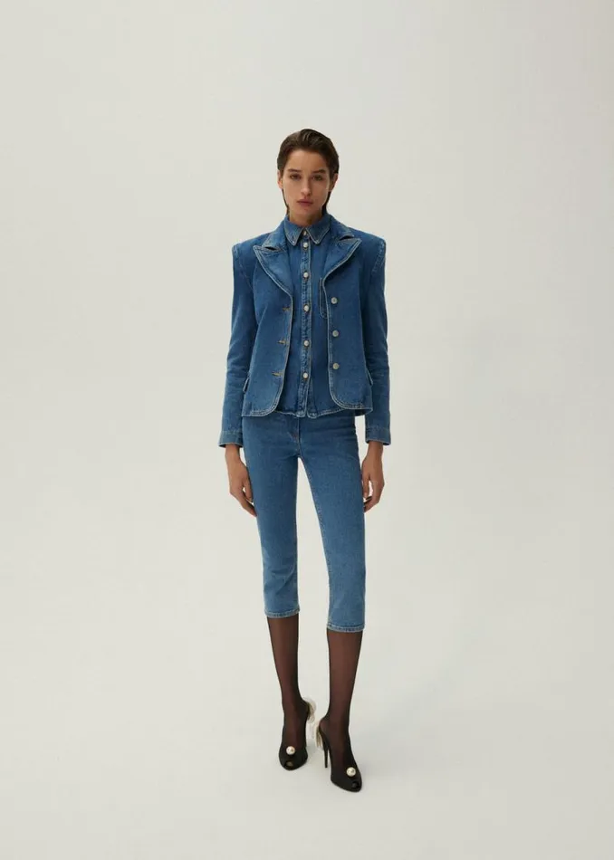 Shop Magda Butrym Denim Fitted Denim Blazer In Blue Shop Magda Butrym Denim Fitted Denim Blazer In Blue