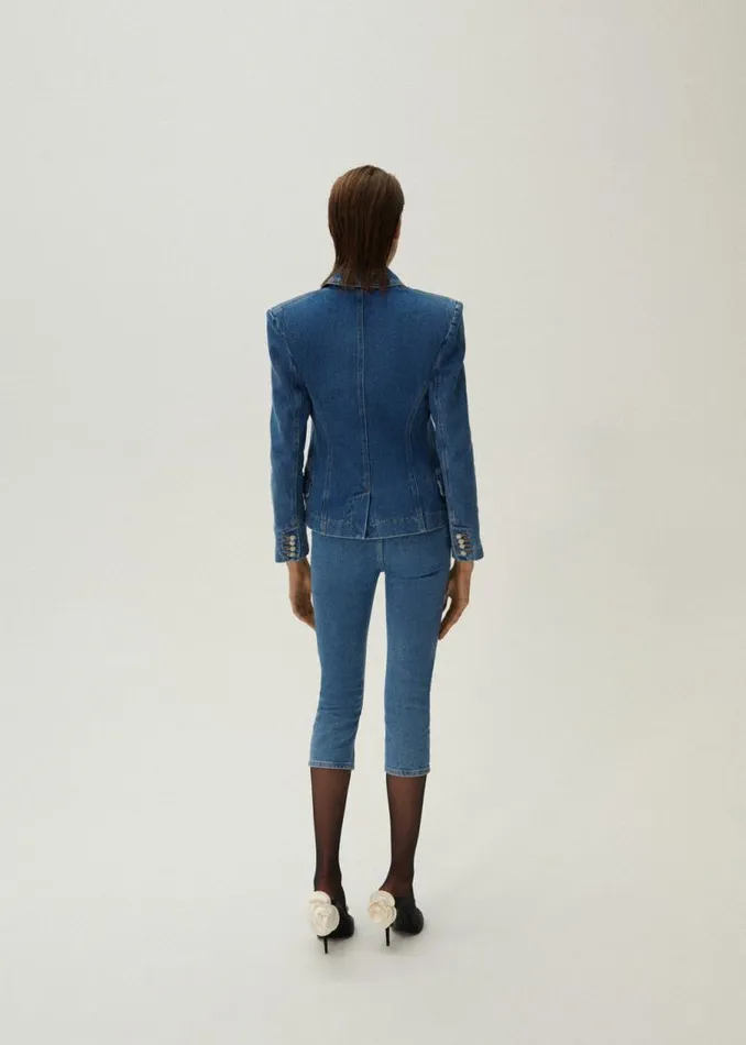 Shop Magda Butrym Denim Fitted Denim Blazer In Blue Shop Magda Butrym Denim Fitted Denim Blazer In Blue