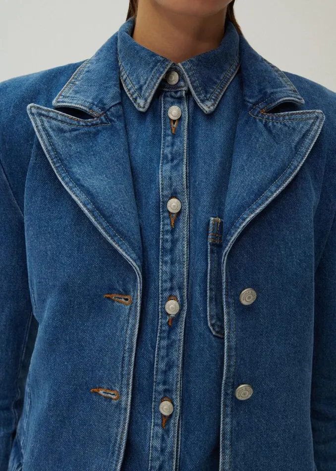 Shop Magda Butrym Denim Fitted Denim Blazer In Blue Shop Magda Butrym Denim Fitted Denim Blazer In Blue