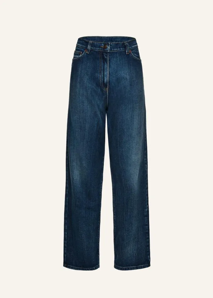 Shop Magda Butrym Denim Loose Leg Denim Pants In Vintage Blue