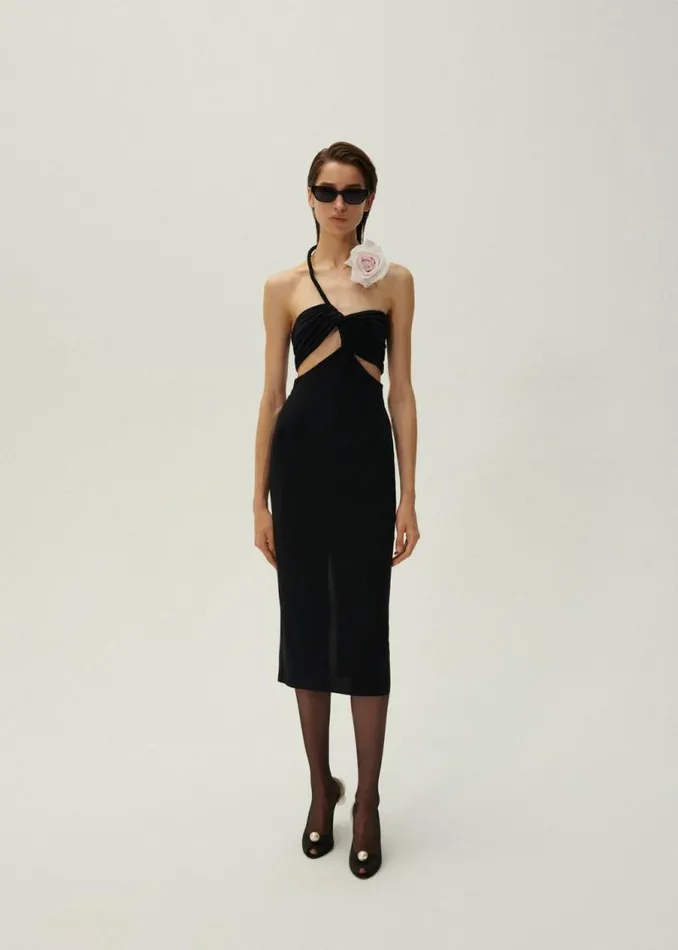 Shop Magda Butrym Dresses Cutout Wire Neckline Midi Dress In Black Shop Magda Butrym Dresses Cutout Wire Neckline Midi Dress In Black