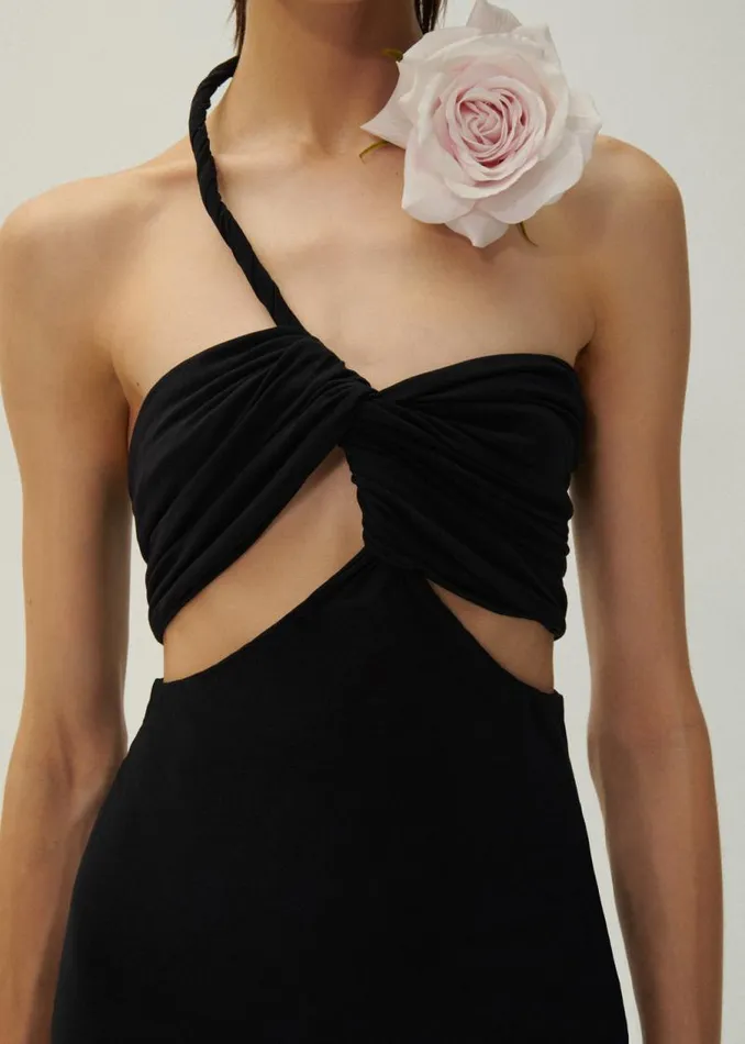 Shop Magda Butrym Dresses Cutout Wire Neckline Midi Dress In Black Shop Magda Butrym Dresses Cutout Wire Neckline Midi Dress In Black