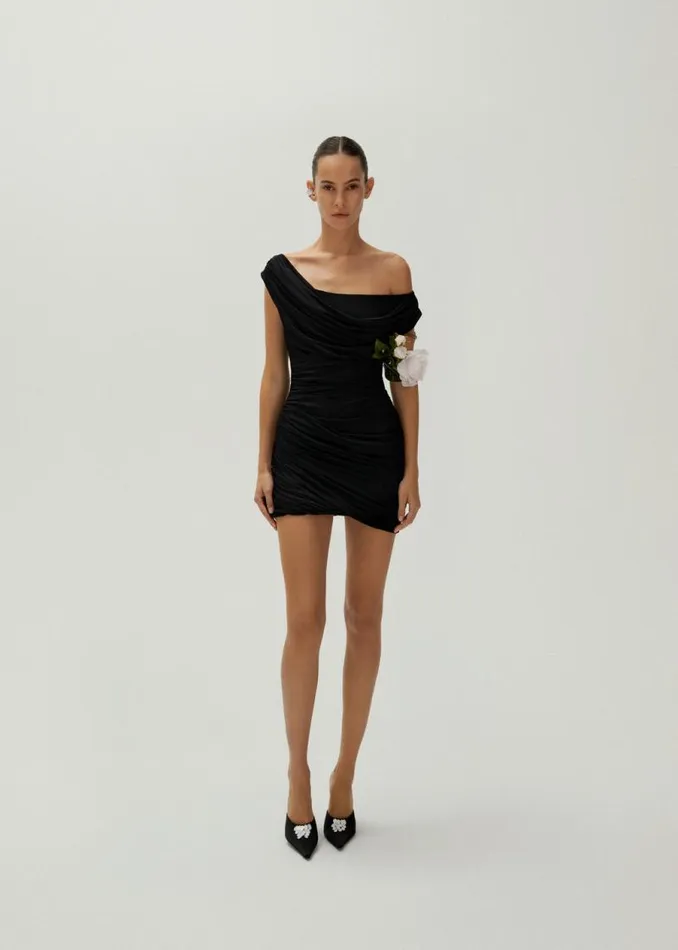 Shop Magda Butrym Dresses Draped Jersey Mini Dress In Black Shop Magda Butrym Dresses Draped Jersey Mini Dress In Black