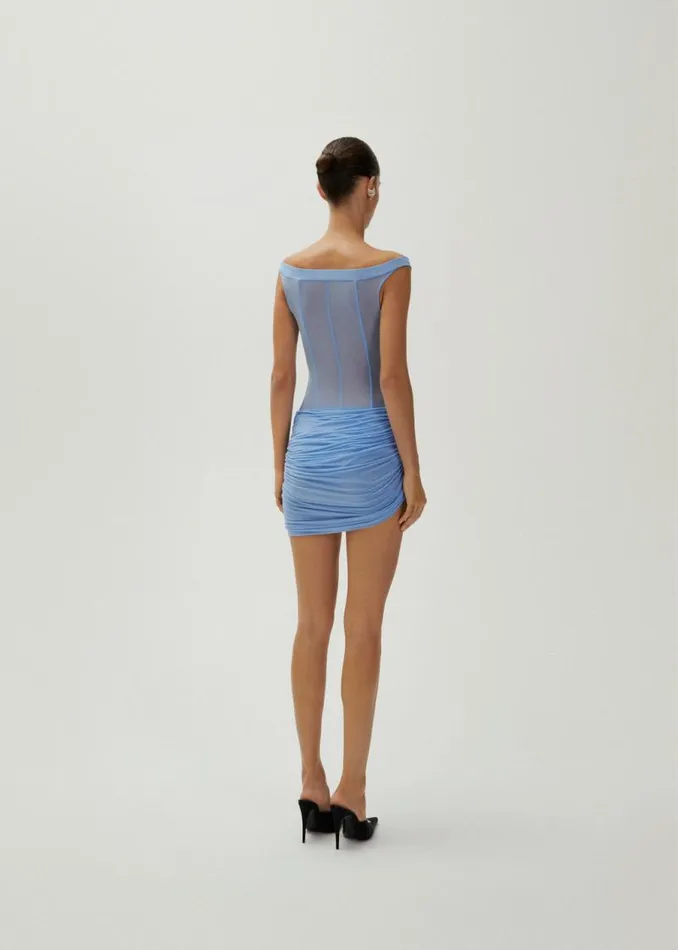 Shop Magda Butrym Dresses Flower Bra Jersey Mini Dress In Light Blue Shop Magda Butrym Dresses Flower Bra Jersey Mini Dress In Light Blue