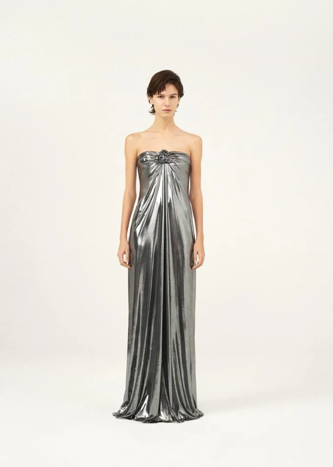 Shop Magda Butrym Dresses Strapless Maxi Dress In Silver