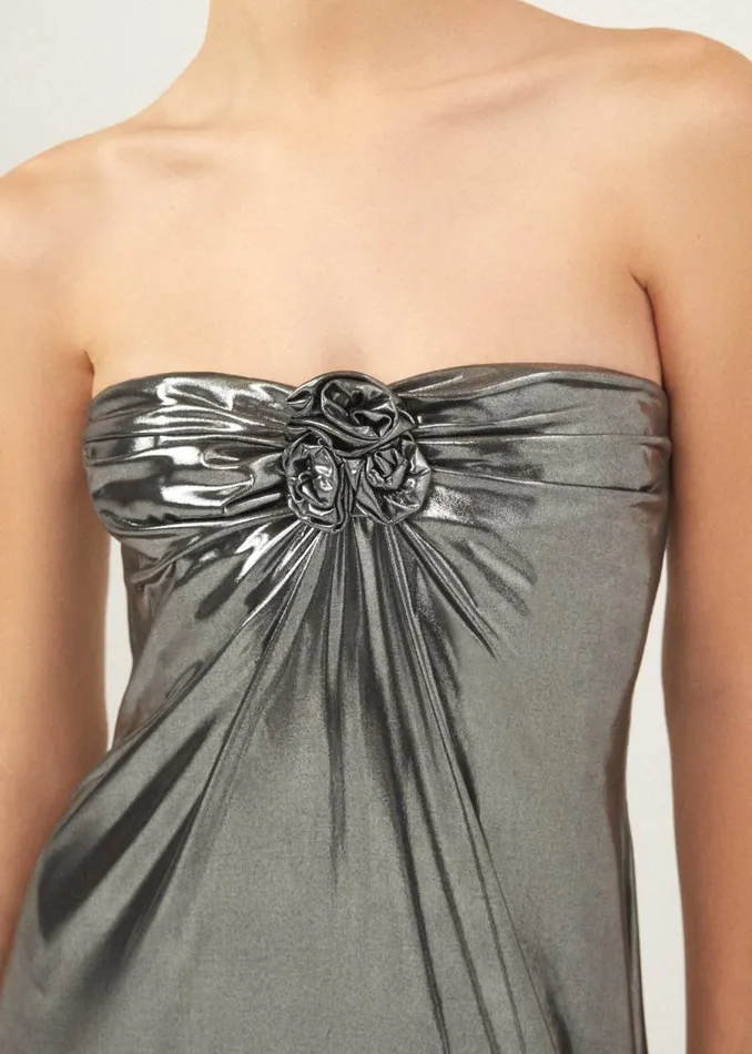 Shop Magda Butrym Dresses Strapless Maxi Dress In Silver