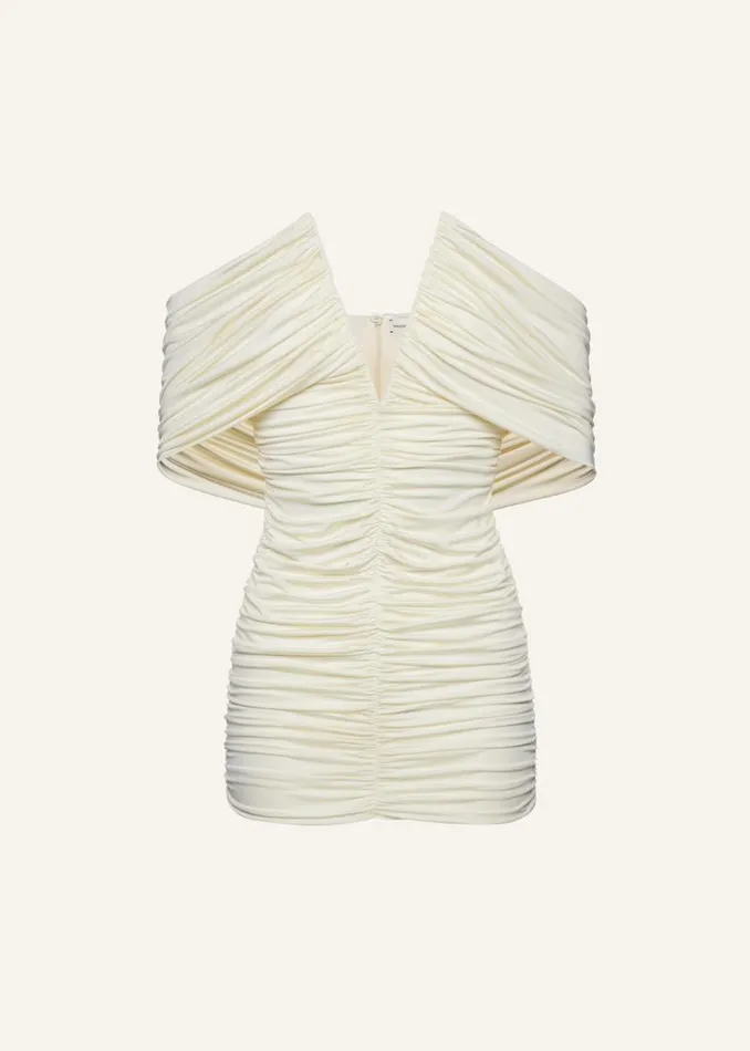 Shop Magda Butrym Dresses V Neck Ruched Dress In Cream