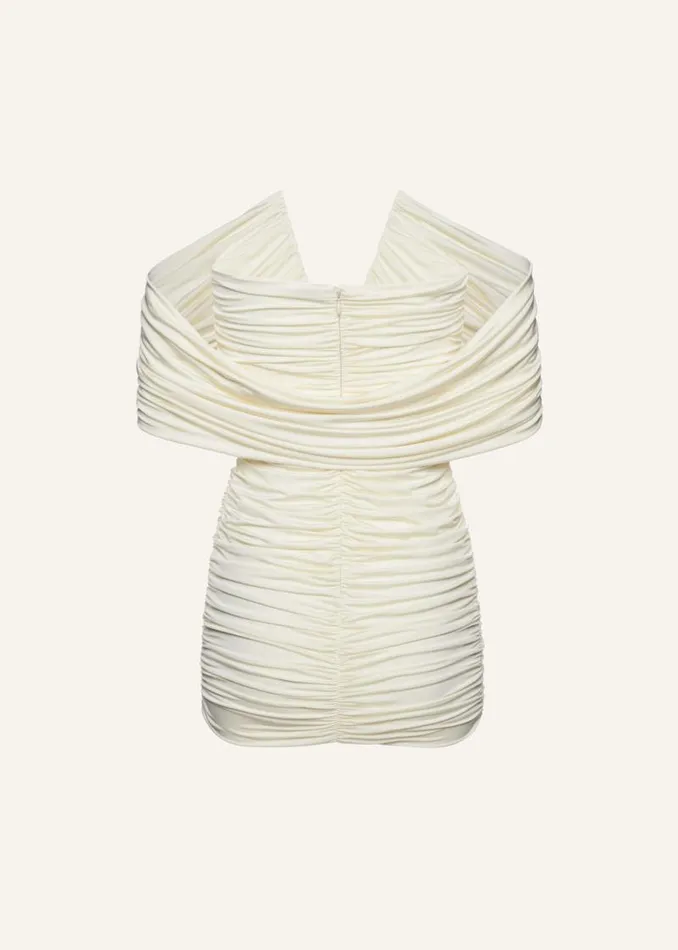 Shop Magda Butrym Dresses V Neck Ruched Dress In Cream Shop Magda Butrym Dresses V Neck Ruched Dress In Cream
