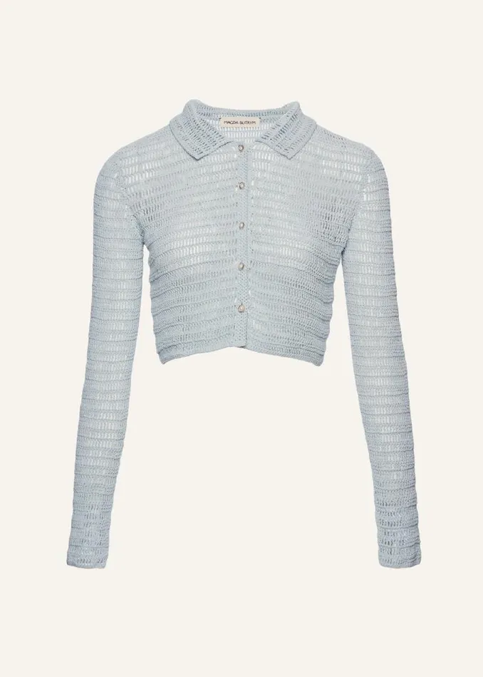 Shop Magda Butrym Handmade Cropped Crochet Jacket In Light Blue