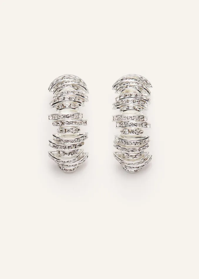 Shop Magda Butrym Jewelry Crystal Encrusted Earrings In Silver