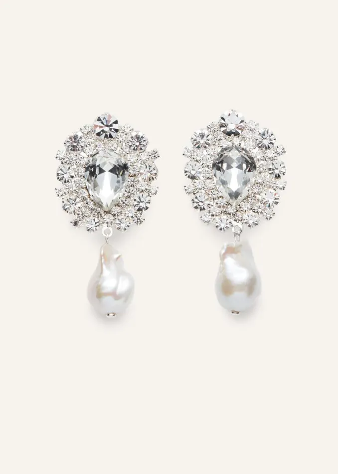 Shop Magda Butrym Jewelry Crystal Plate And Pearl Earrings In Silver