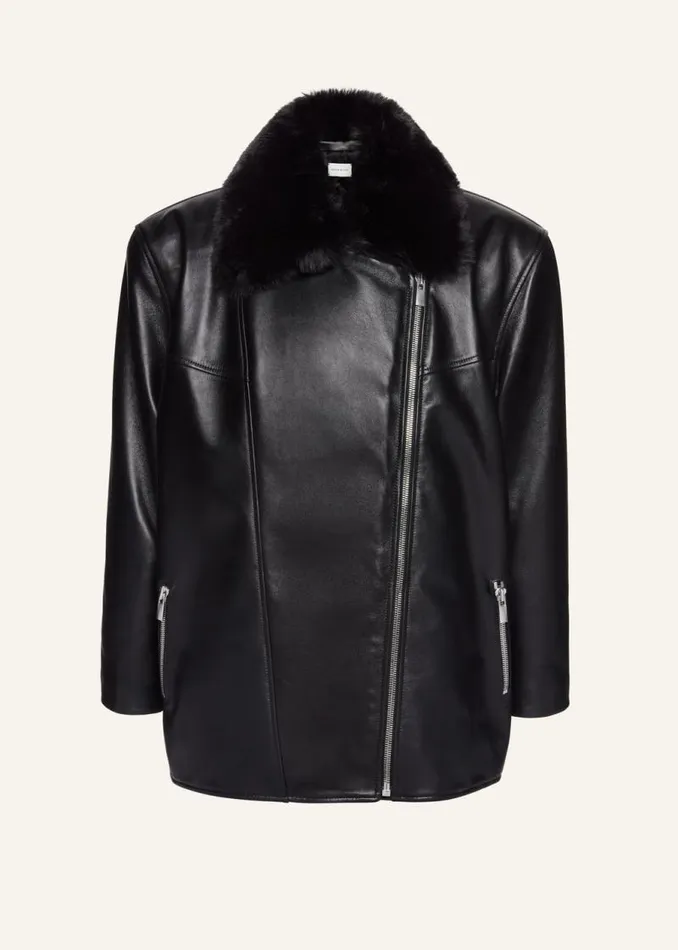 Shop Magda Butrym Leather And Shearling Faux Fur Boxy Leather Jacket In Black Shop Magda Butrym Leather And Shearling Faux Fur Boxy Leather Jacket In Black
