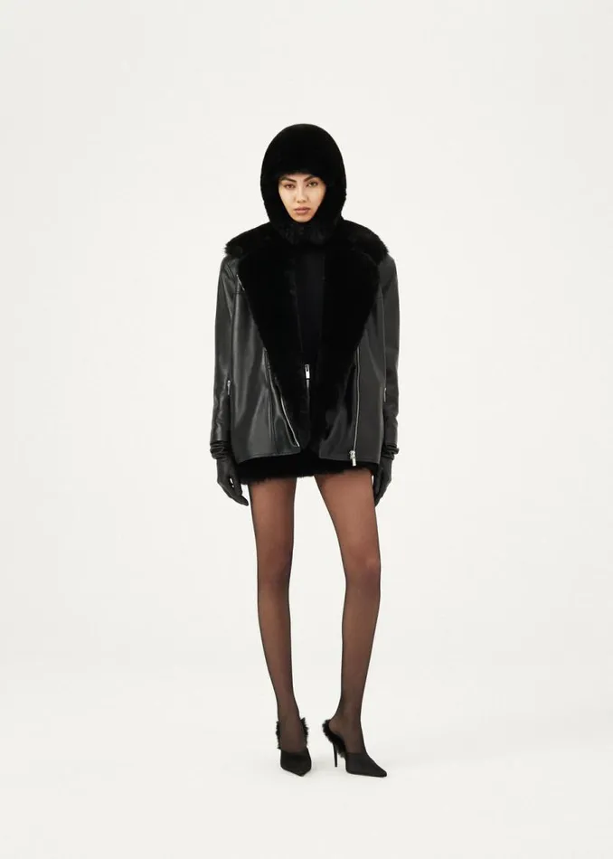 Shop Magda Butrym Leather And Shearling Faux Fur Boxy Leather Jacket In Black Shop Magda Butrym Leather And Shearling Faux Fur Boxy Leather Jacket In Black