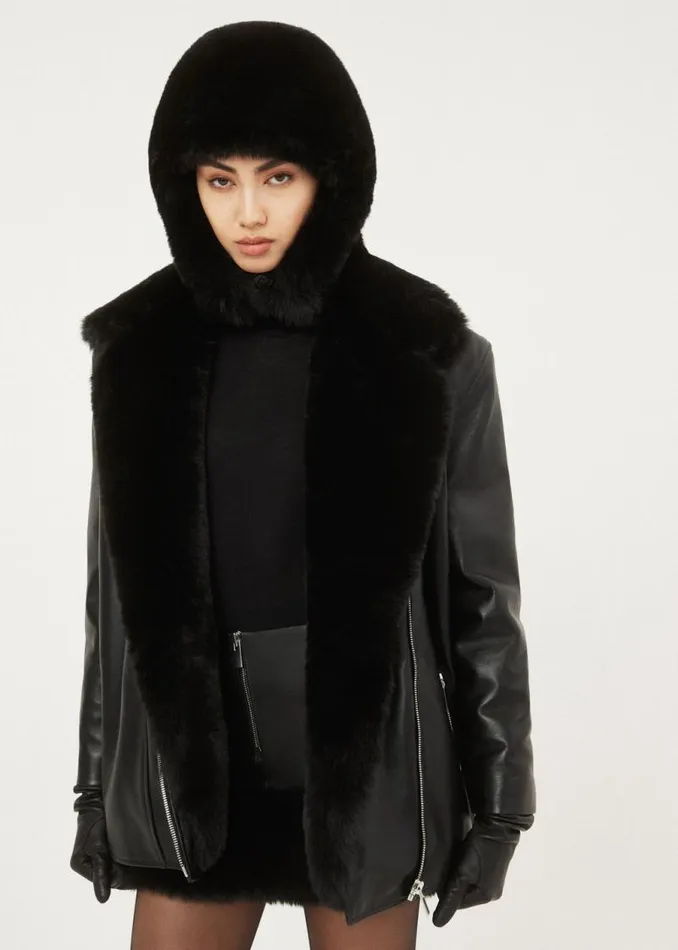 Shop Magda Butrym Leather And Shearling Faux Fur Boxy Leather Jacket In Black Shop Magda Butrym Leather And Shearling Faux Fur Boxy Leather Jacket In Black